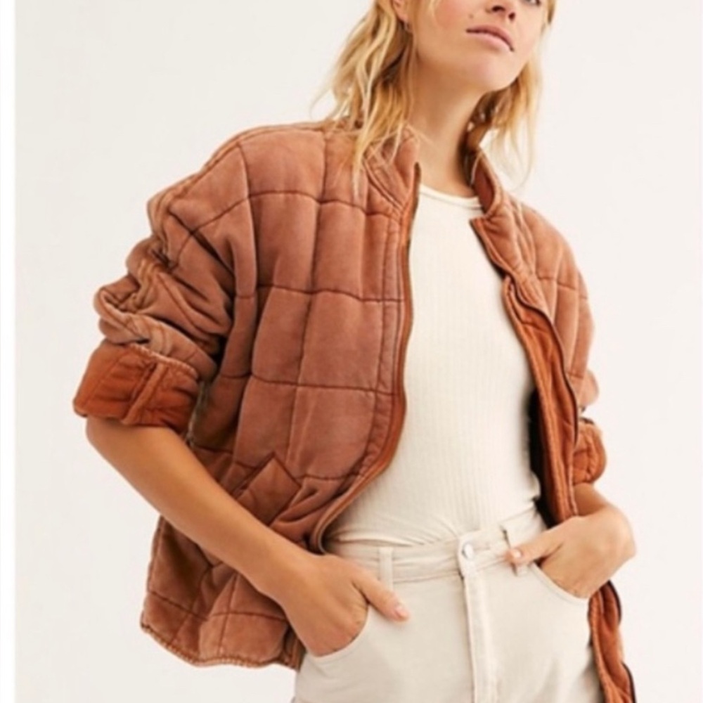 Free People Quilted Dolman Jacket in Toasted Coconut